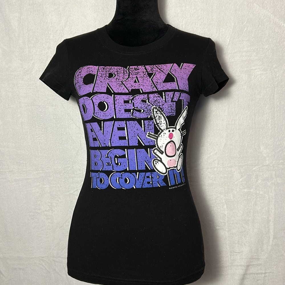 Vintage Happy Bunny "Crazy Doesn't Even Begin to Cover It" Tee – Juniors Small